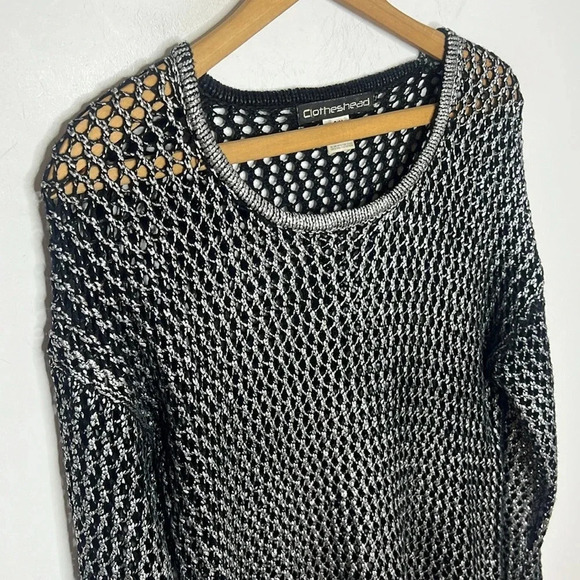 Vintage 90s Y2K Whimsigoth Mesh Crochet Metallic Open Knit Weave Layering Top - Picture 4 of 11